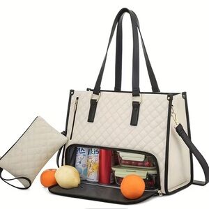 NWT LOVEVOOK Lunch Tote Bag 15.6” Laptop Insulated  Quilted Handbag Office White